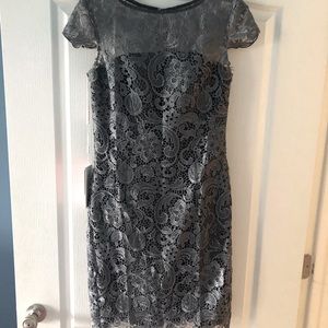 Gray lace covered knee length dress